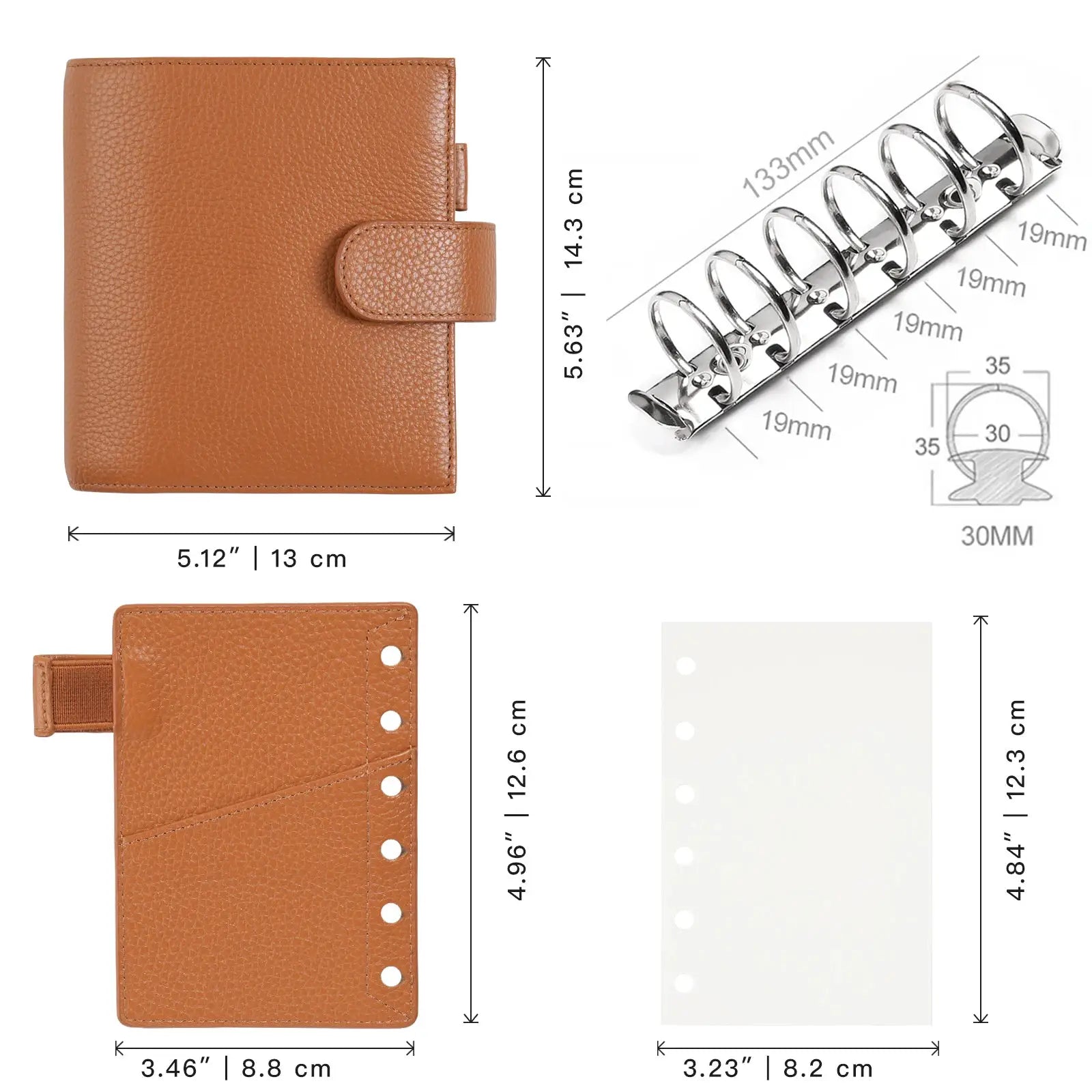 Simples Market Moterm Luxe 2.0 pocket planner A7 notebook in pebbled caramel leather with 30mm rings
