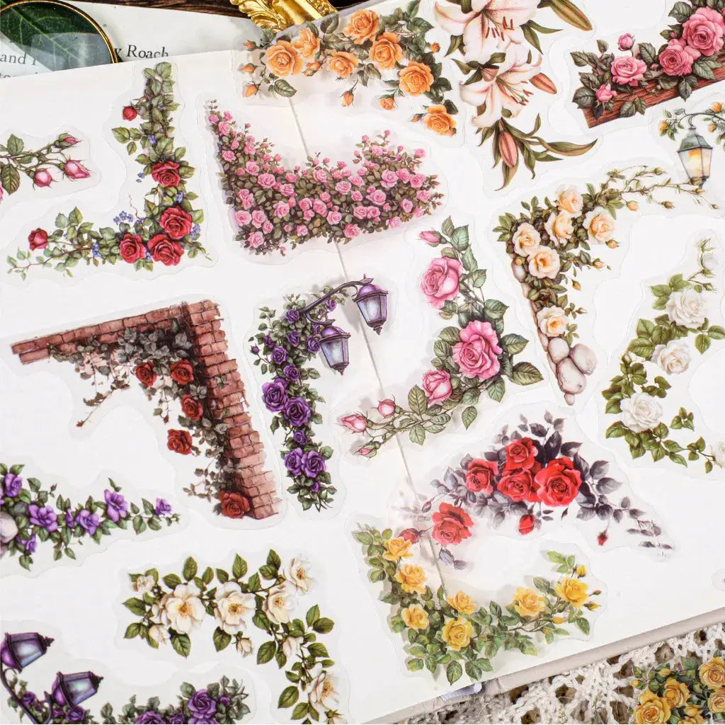 30 Pcs Flowers Corner Stickers PET Sticker Set DIY Diary Decoration Scrapbooking Junk Journal