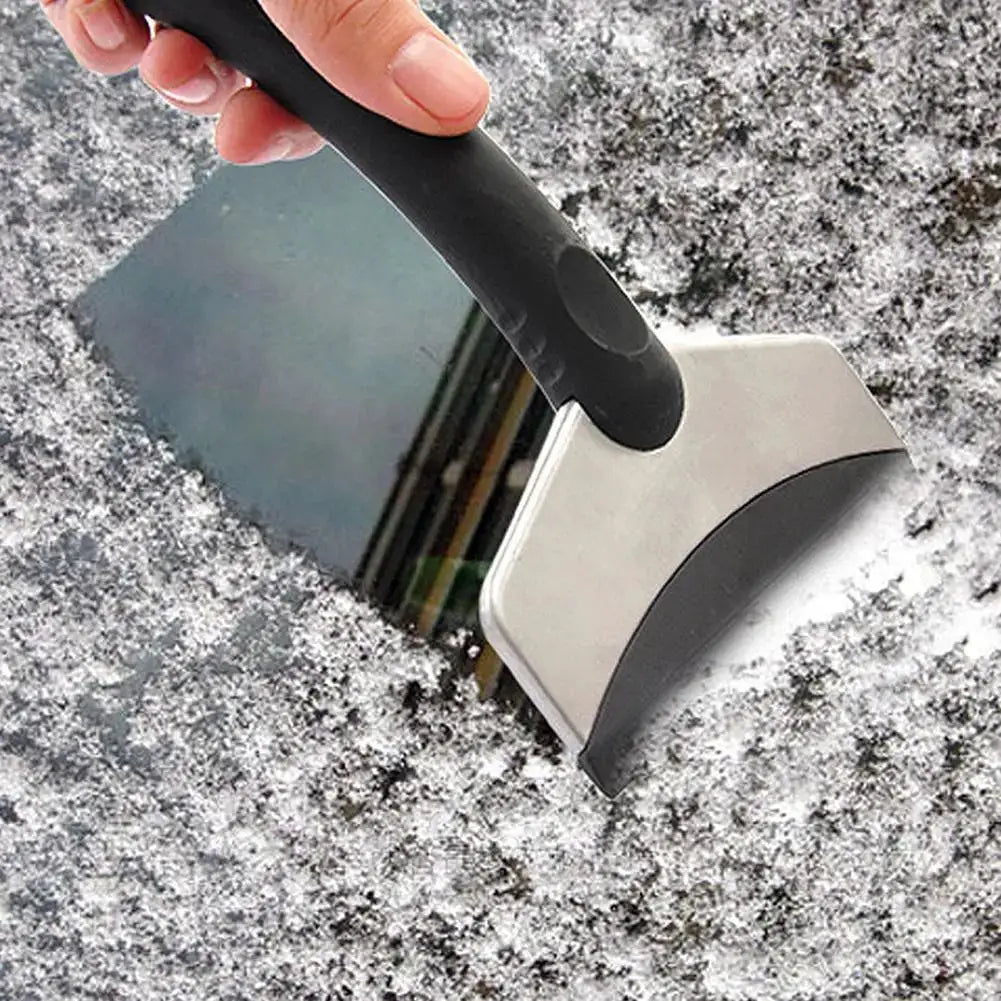 2-piece car snow shovel and ice scraper set by Simples Market with black handle clearing frost from windshield.