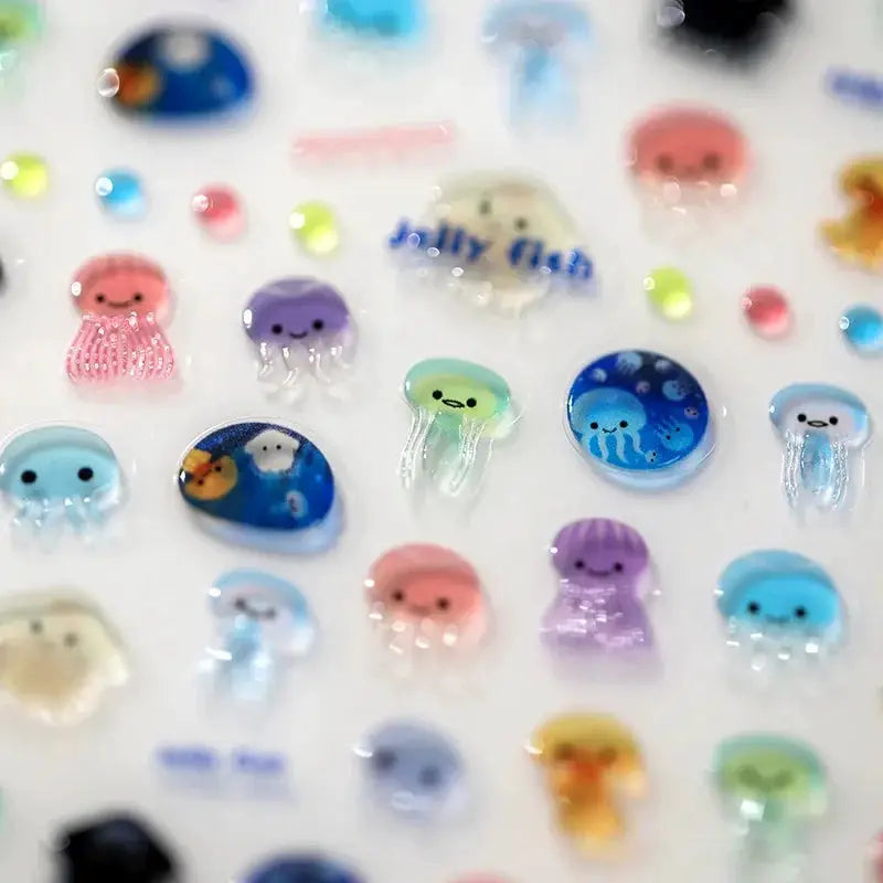 5D kawaii jellyfish nail art stickers Simples Market; self-adhesive decals for manicure in pastel blues and pinks