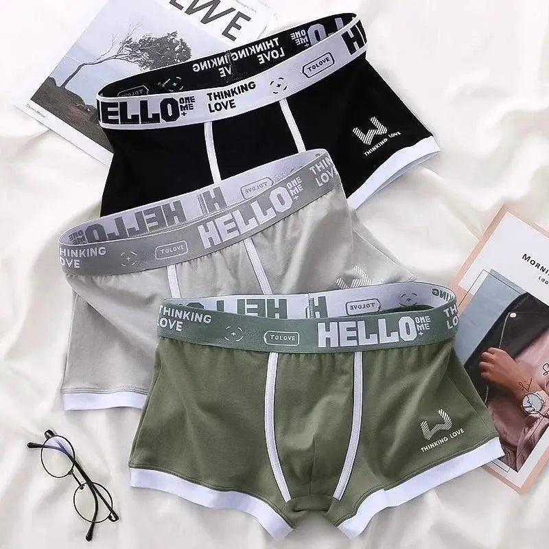 Men's Cotton Boxer Shorts Underwear Breathable Soft Fit With Letter Belt Design 3 Color Options Sizes L XL 2XL 3XL