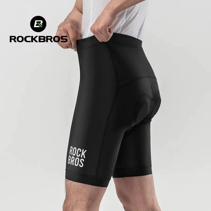 ROCKBROS men's cycling shorts, black with ROCKBROS logo on leg.