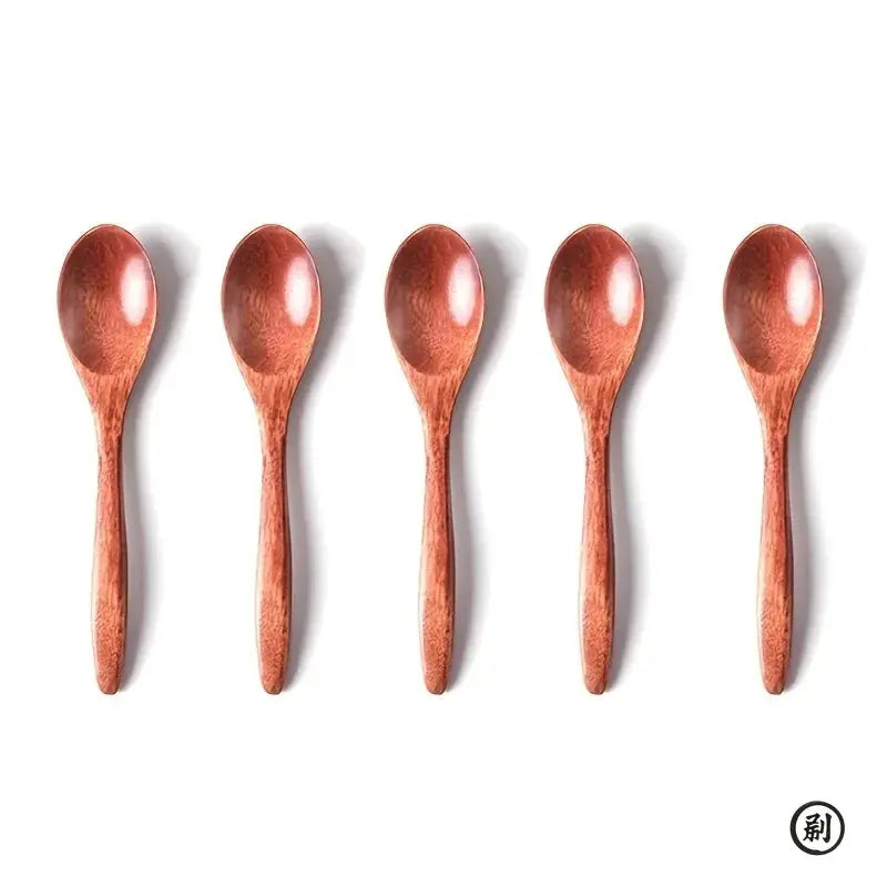 Six Pieces Wooden Teaspoons Set Long Coffee Spoons Small Teaspoons Wood Honey Dessert Spoons Tableware