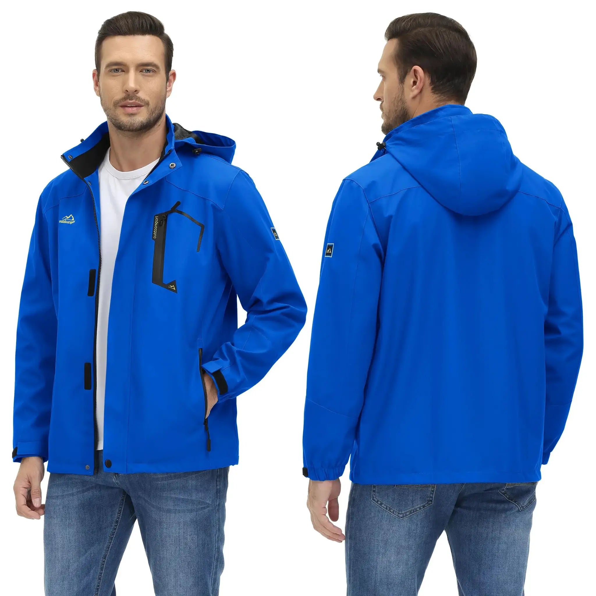 TACVASEN men's blue lightweight waterproof rain jacket with hood and mesh lining
