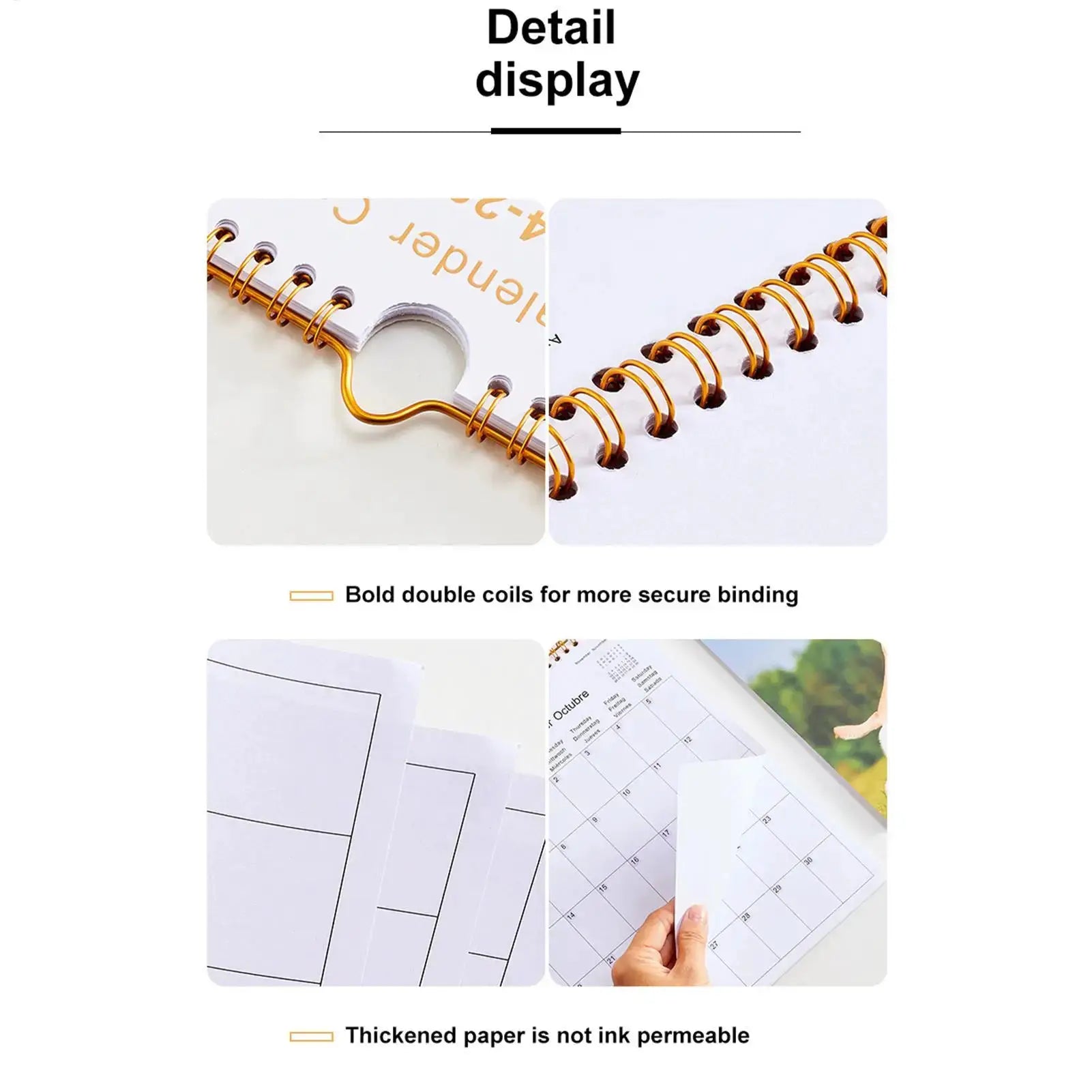 2026 multilingual wall calendar with gold coil binding; 12-month planner for home, classroom, office & living room