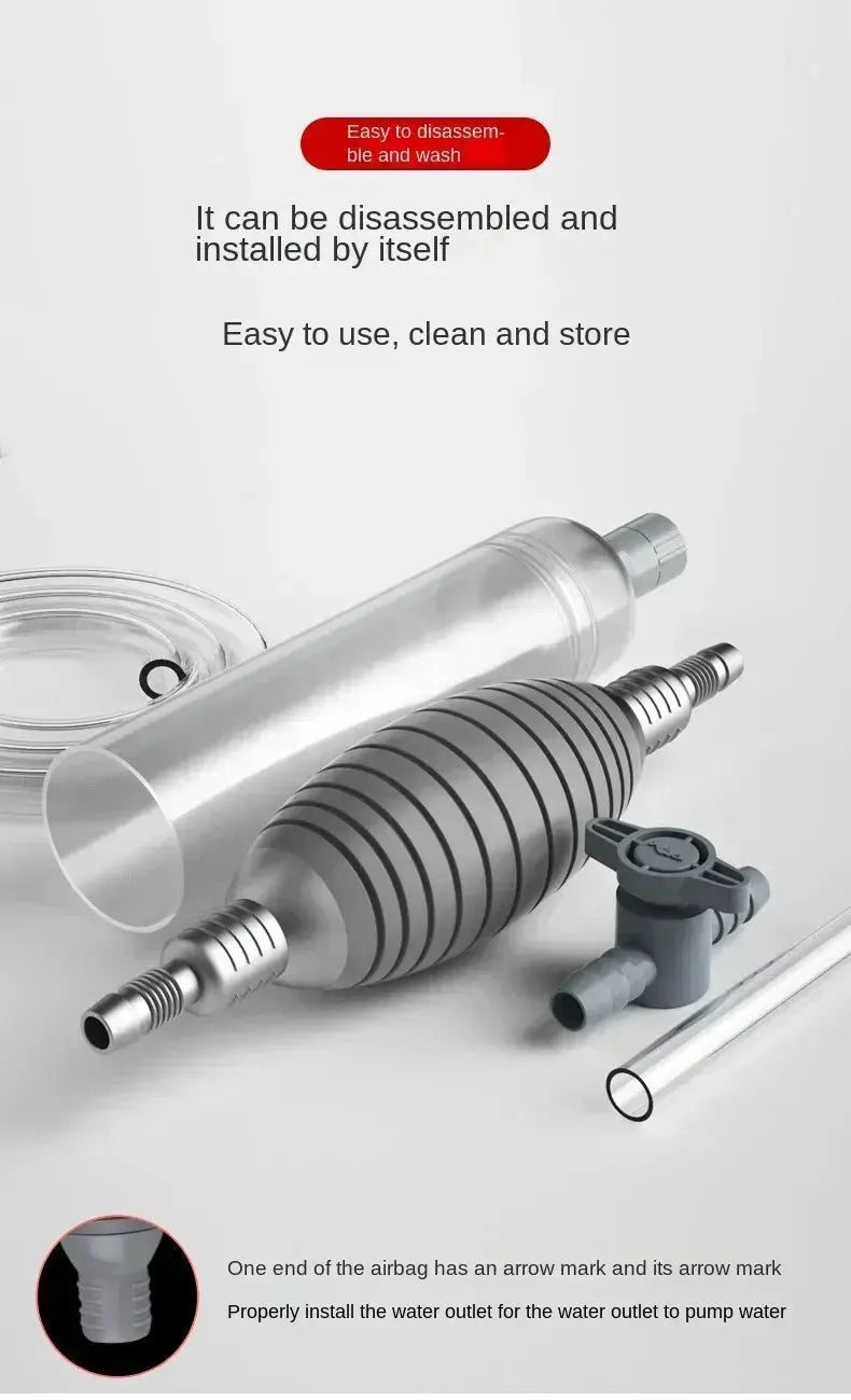 Two-piece gray metal aquarium gravel siphon cleaner kit with extension tube and plastic fittings