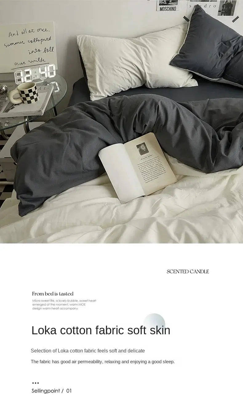 Cotton bedding 4-piece solid gray set for dorm beds by Simples Market