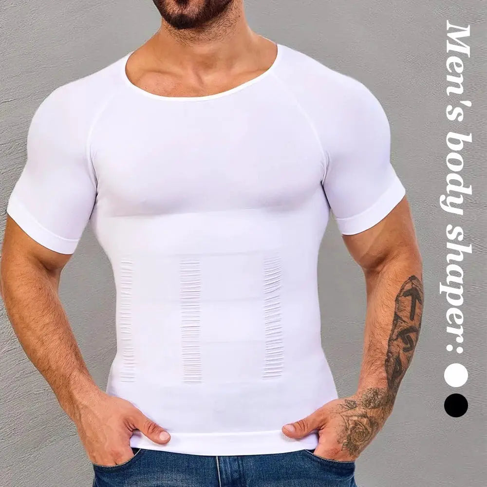 Men's short-sleeve compression T-shirt with V-neck in white by Simples Market