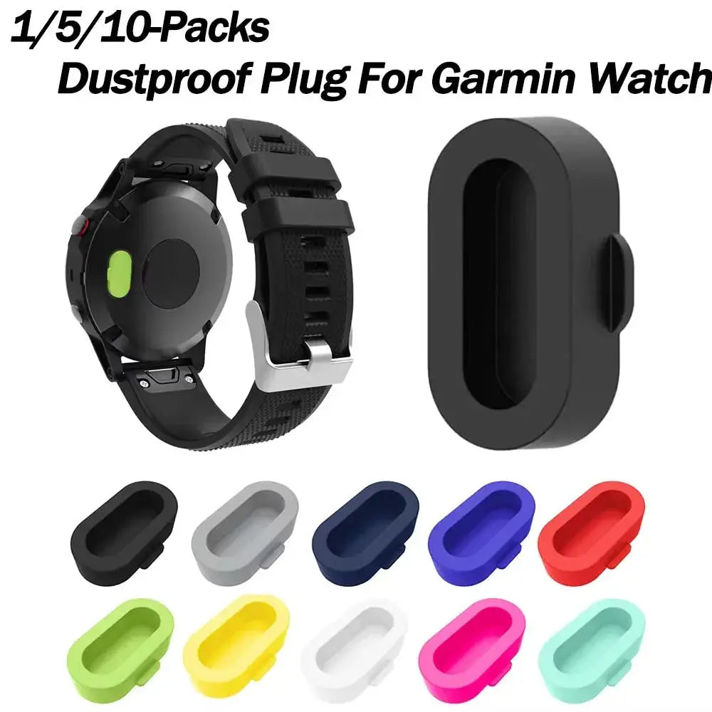 Silicone dustproof charging port plugs for Garmin watches (Fenix 7/6/5, Forerunner 965/955/265/255) – 1/5/10-pack, assorted colors