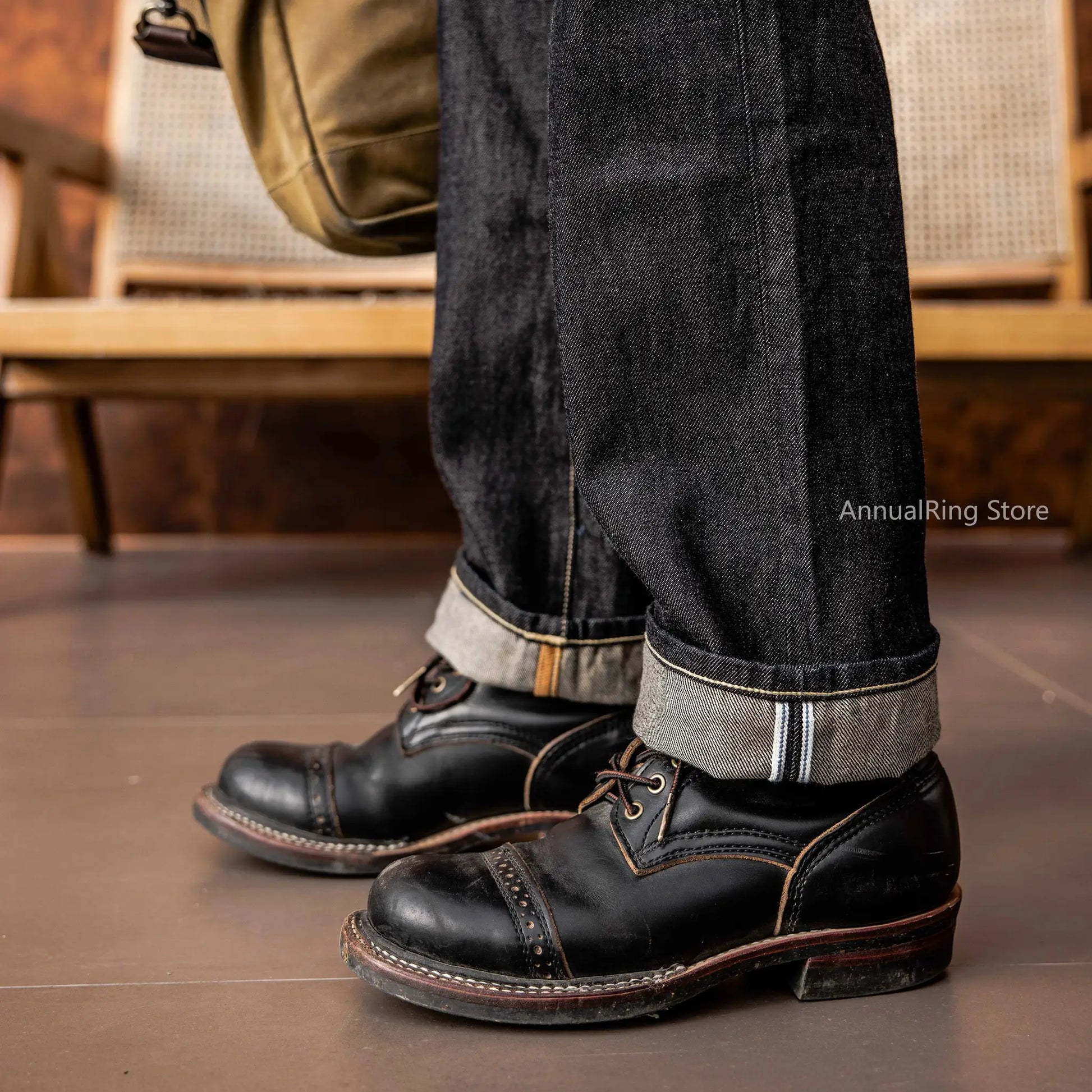 Red Tornado American Jeans by Simples Market, 12oz selvedge denim, loose straight fit, cuffed.