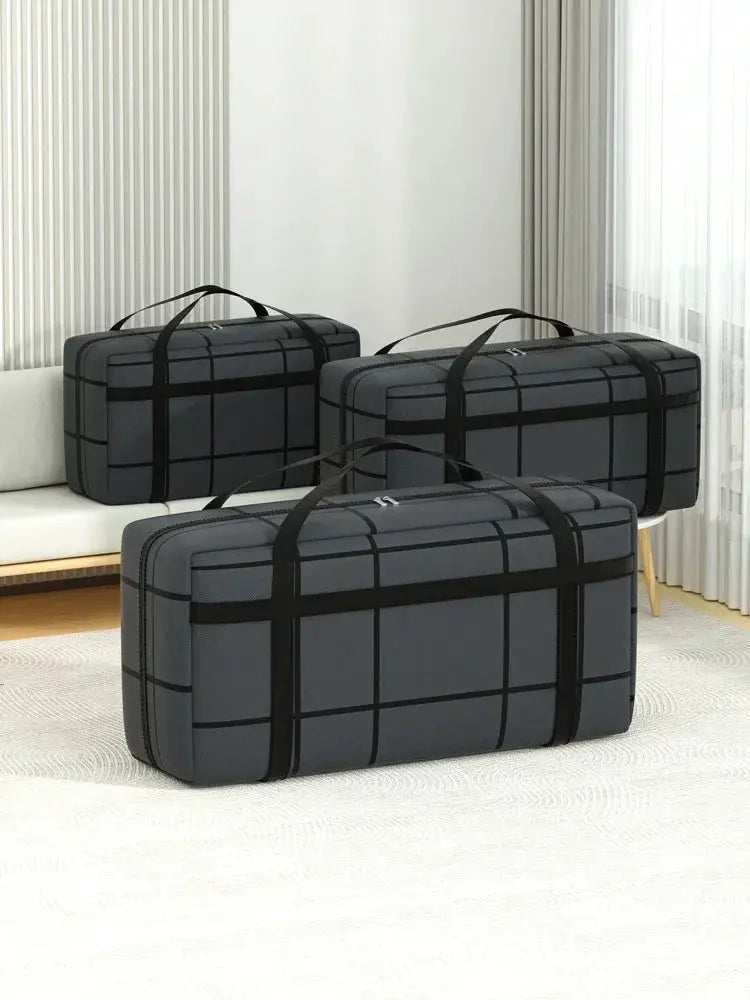 Simples Market travel storage duffel bag set (3) in dark grey with black straps; foldable, waterproof.
