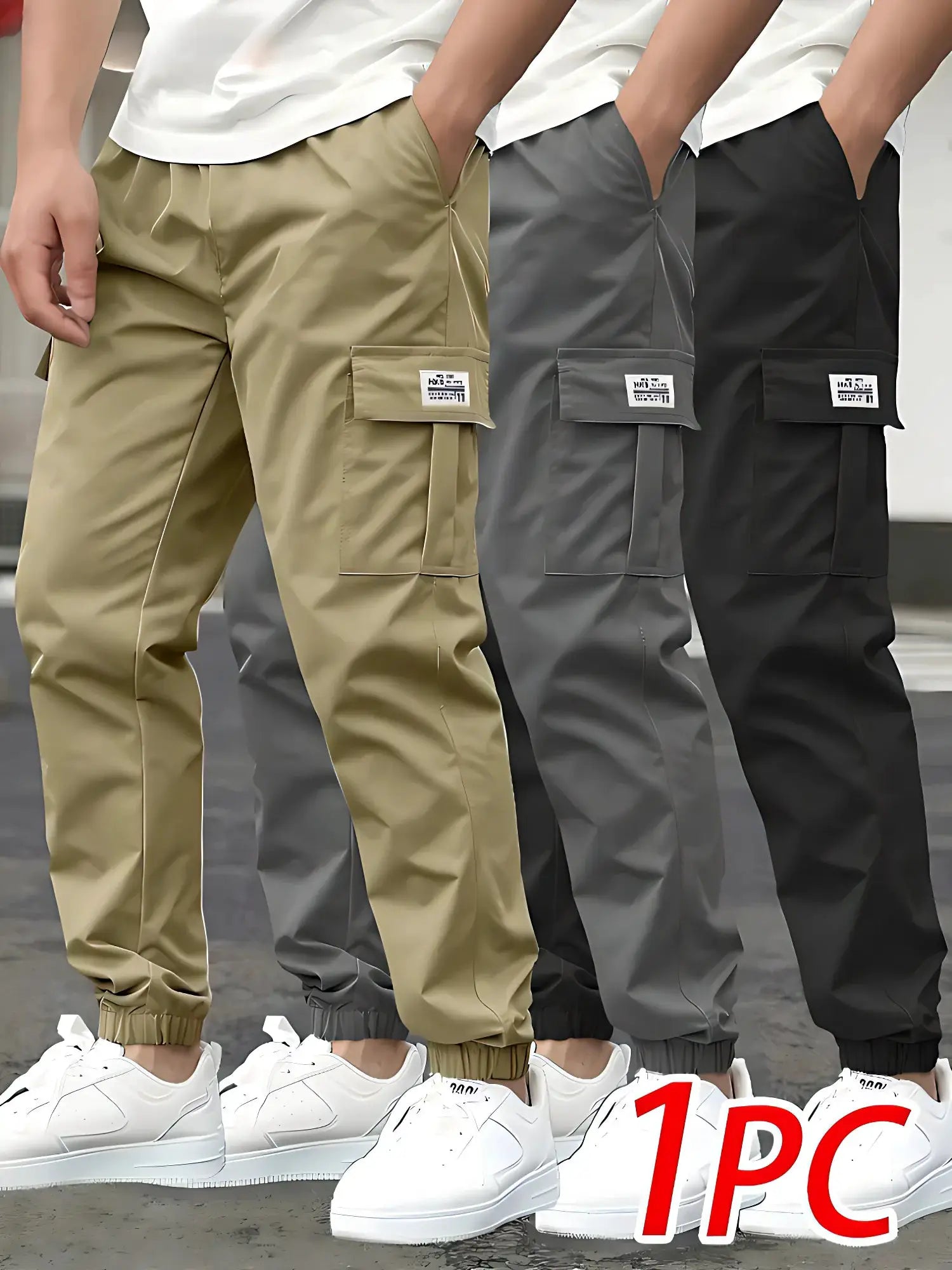 Simples Market men's cargo pants - outdoor multi-pocket long trousers in beige, gray, and black (4-color display)