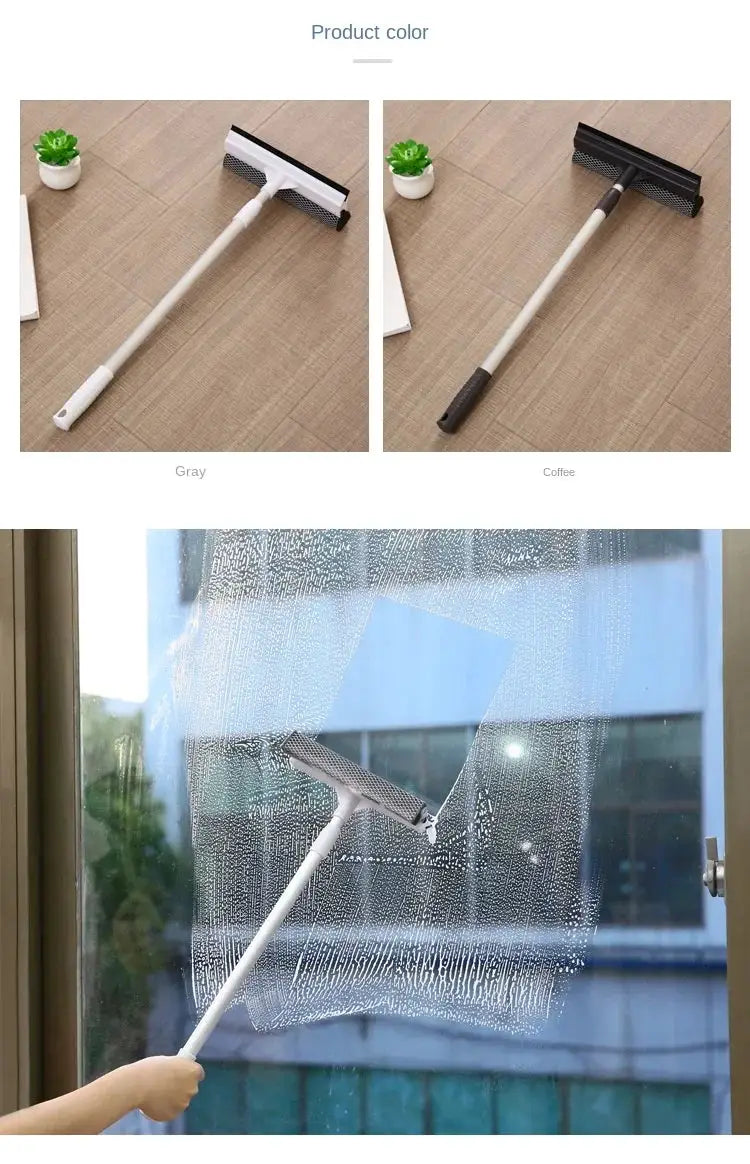 1pc Squeegee Window Cleaner by Simples Market 2-in-1 retractable pole with glass squeegee and brush; gray or coffee handles