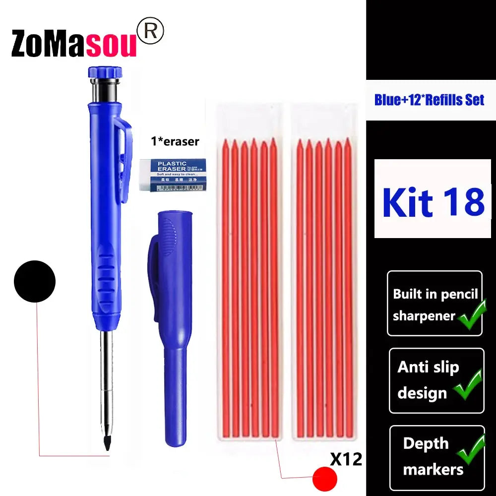 Carpenter mechanical pencil set, blue Simples Market with built-in sharpener and 24 red refills