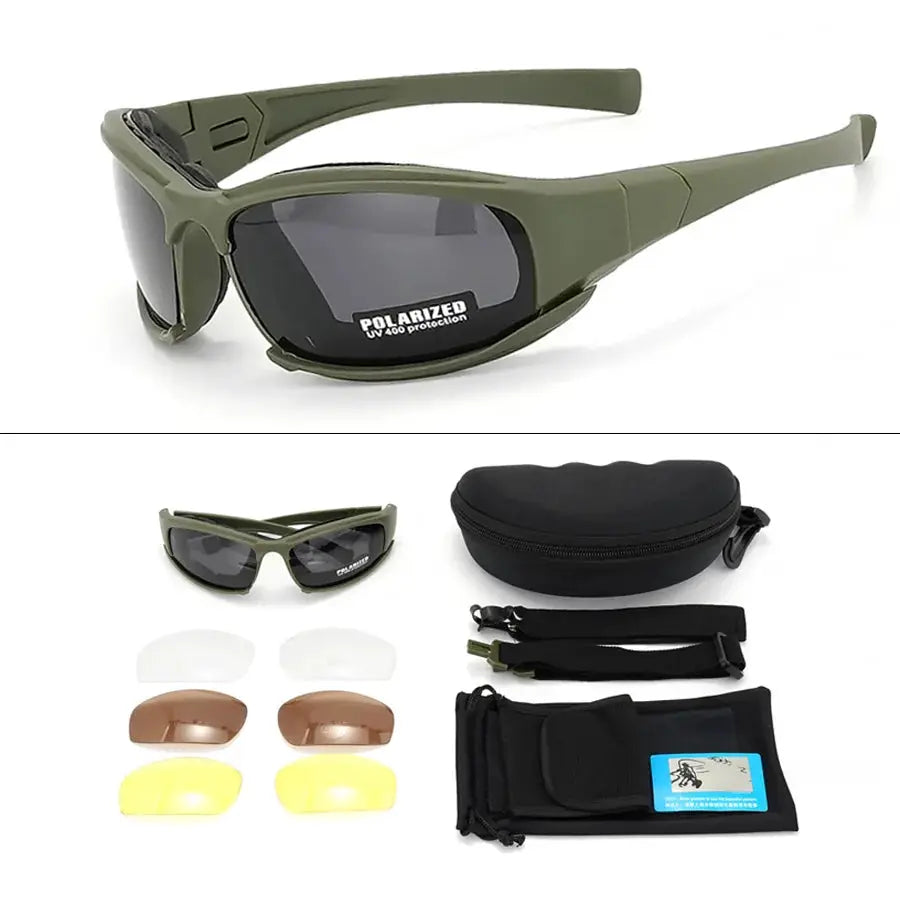 Simples Market olive green 4-lens tactical polarized goggles with case, strap and 6 replacement lenses
