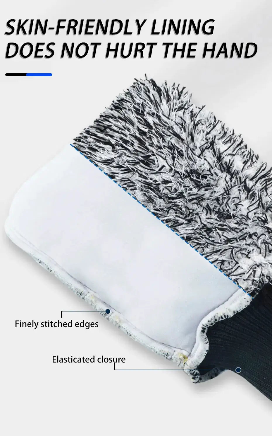 SEAMETAL car wash mitt with plush microfiber head and white suede underside, elastic closure