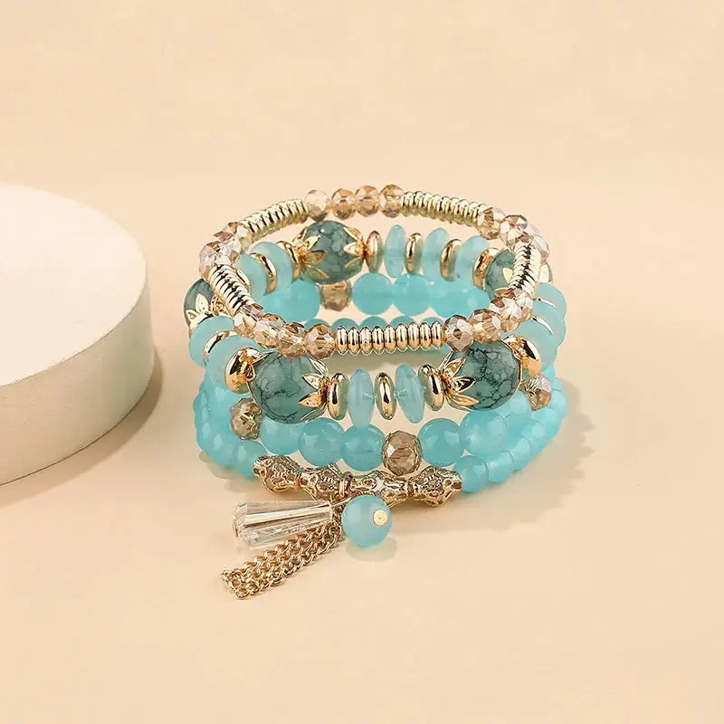 4 Piece Tassel Charm Beads Bracelet Set For Women And Men Bohemian Colorful Glass Bead Chain Bangle Jewelry