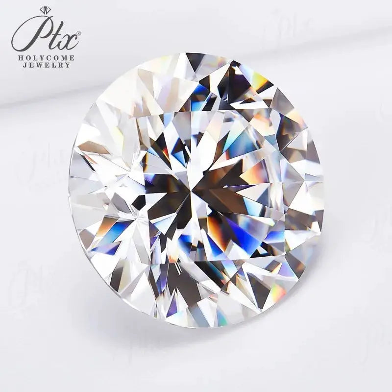 Moissanite round-cut loose stone, D color white, 0.1–10 ct for fine jewelry making; Ptcr Holycome Jewelry logo