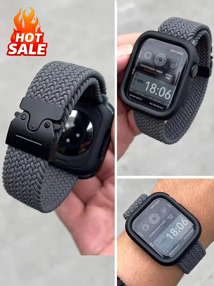 Parachute braided strap for Apple Watch, gray with black metal clasp — Simples Market