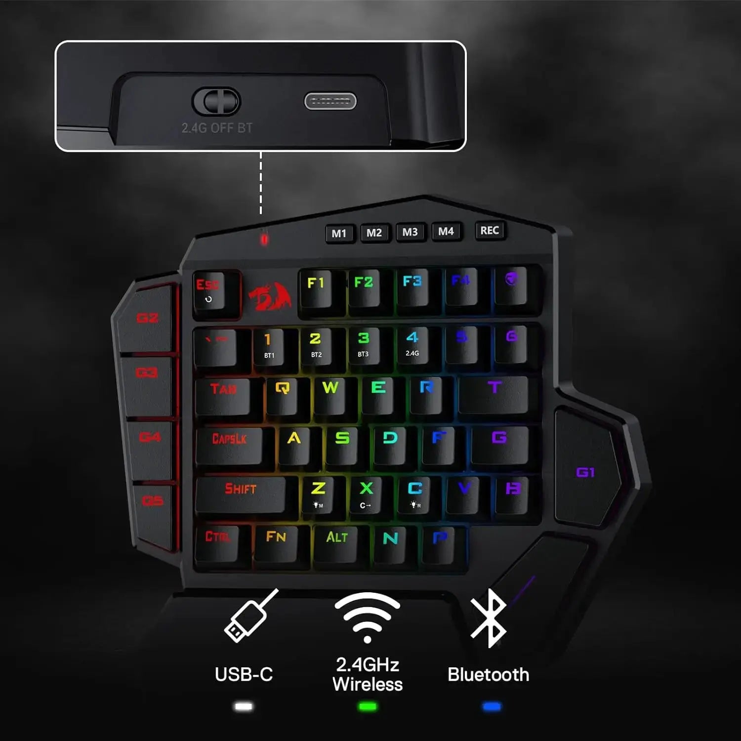 Redragon K585 PRO wireless one-handed mechanical keyboard, 42 keys with RGB backlighting and detachable wrist rest