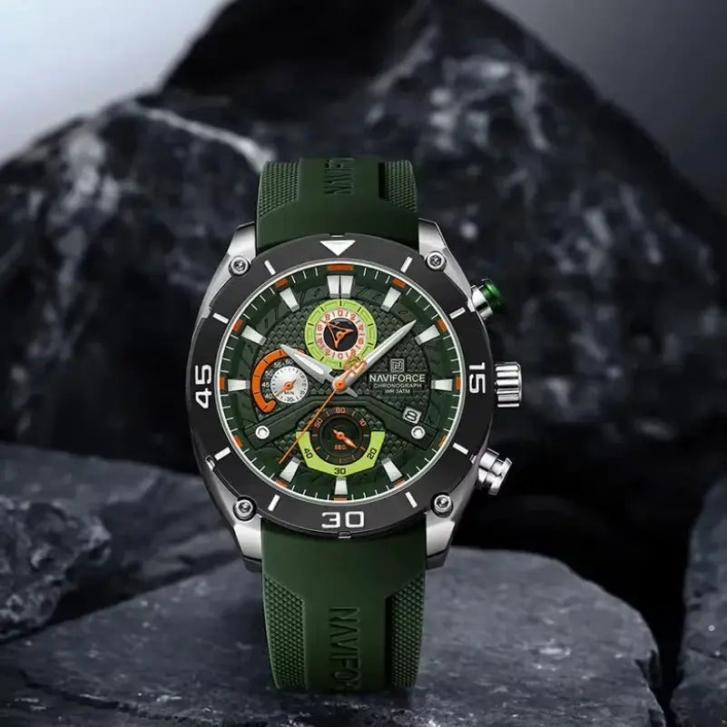 NAVIFORCE men's chronograph watch with green dial and green silicone strap