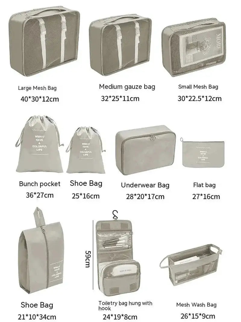 7 To 10 Piece Travel Organizer Set Packing Cubes And Oxford Storage Bags For Luggage Clothes Shoes Wardrobe