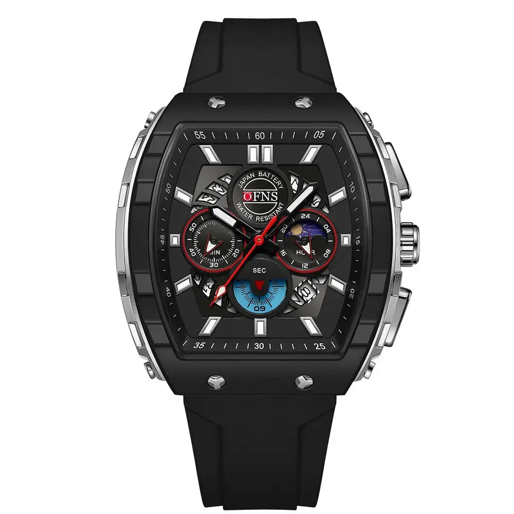 OFNS Mens Quartz Watch Waterproof Chronograph With Luminous Display And Silicone Strap Outdoor Luxury