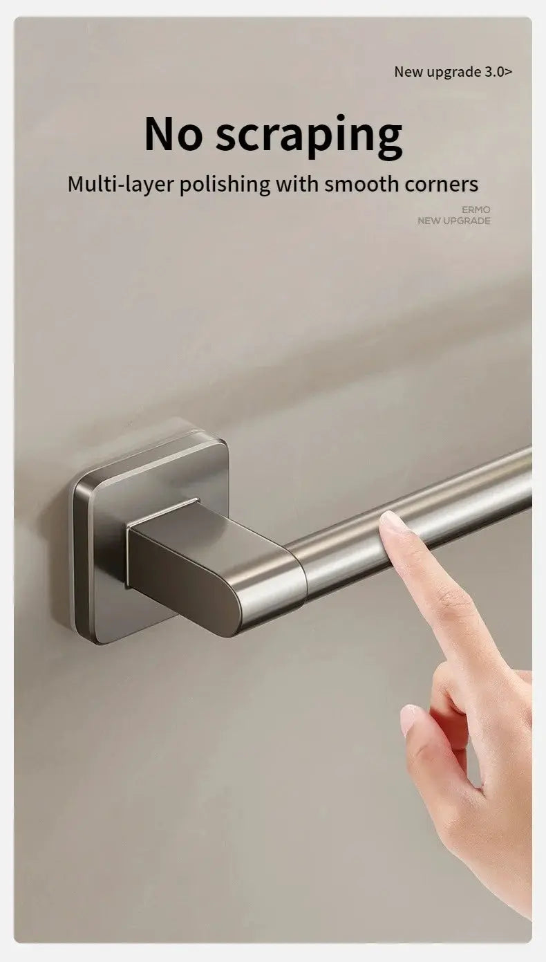 Stainless steel bathroom towel bar with wall-mount bracket and rounded rod