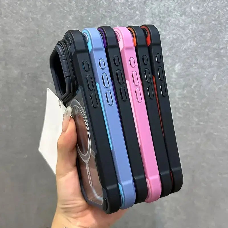 Simples Market Armor Fold Lens Stand MagSafe phone cases, six-color set for iPhone 12–16 Pro Max