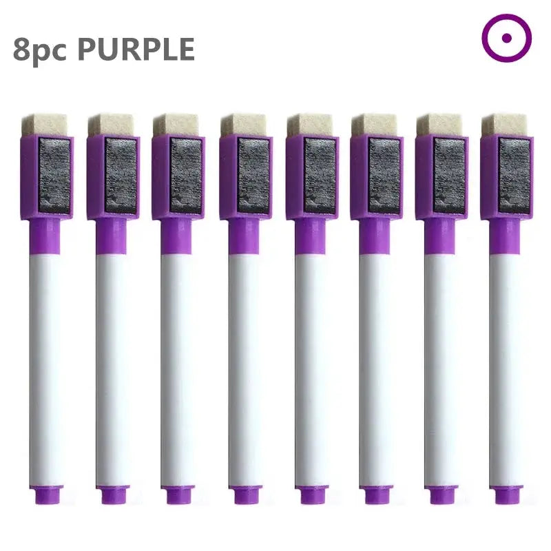 8pc purple whiteboard markers with built-in erasers by Simples Market