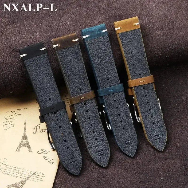 Heritage Vintage Oil Wax Leather Watch Band 18mm To 22mm Handmade Stitching Cowhide Strap For Omega Seiko Smartwatch