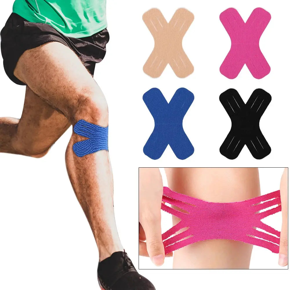 Simples Market X-shaped kinesiology tape precut in beige, pink, blue, black; elastic sports tape in 4 colors.
