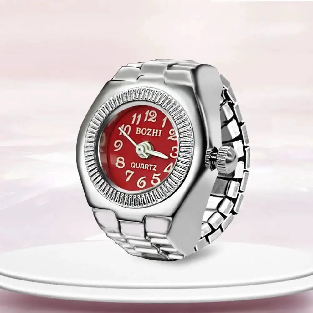 RetroPulse Heart Ring Watch With Adjustable Elastic Strap For Finger Sizes And Vintage Punk Roman Quartz Movement