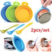 2 Piece Set Reusable Pet Food Can Covers Silicone Lids for Dogs and Cats Airtight Seal with Spoon