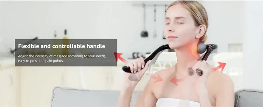 Simples Market neck massager with ergonomic handle; lightweight black Shiatsu dual trigger massager on shoulders