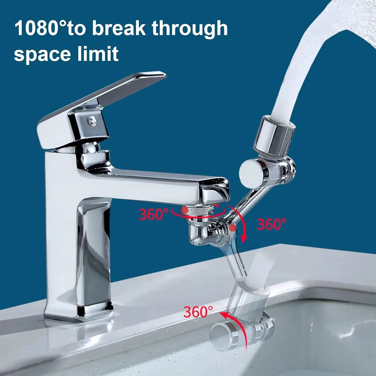 Universal Faucet Extender with Filter, chrome finish, 360° swivel, 2 spray modes