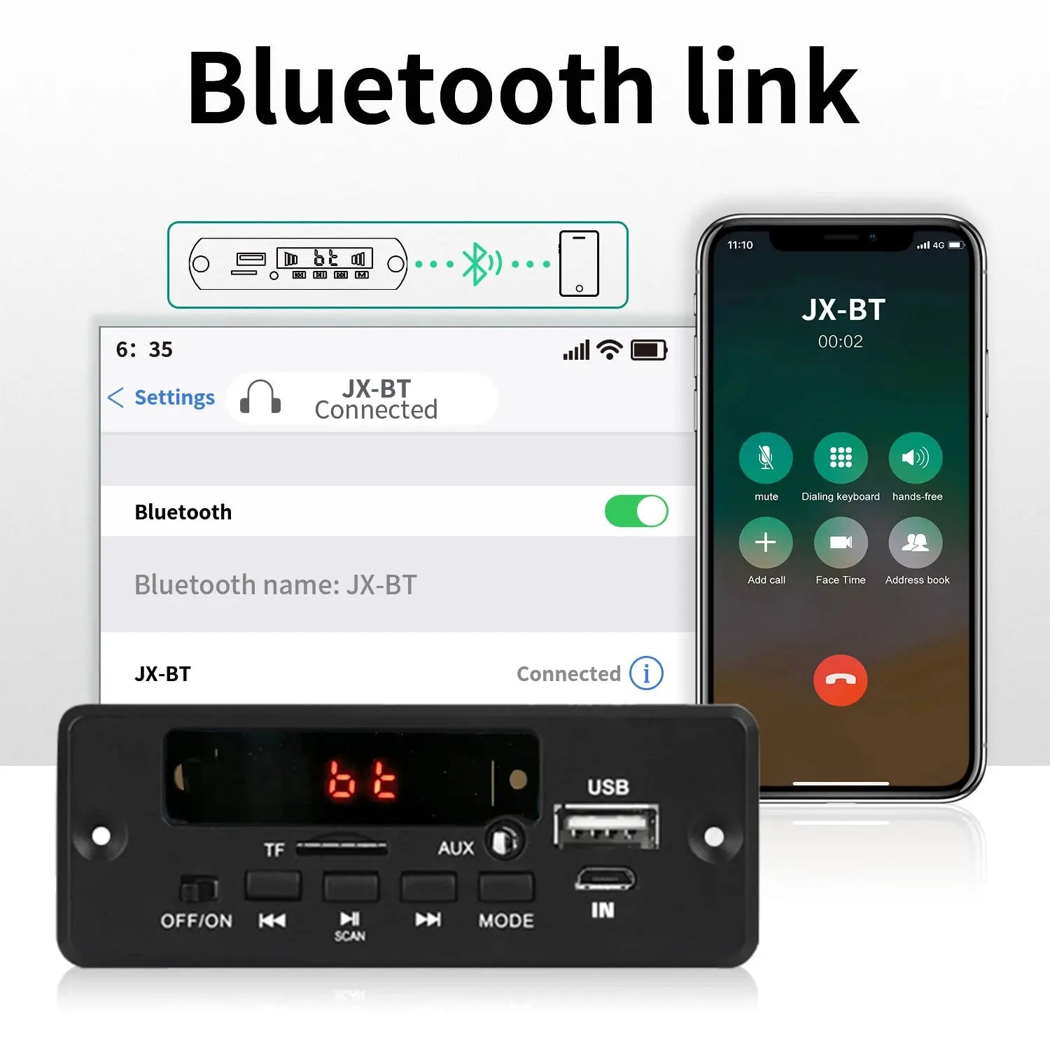 50W Bluetooth 5.0 MP3 Decoder Board For Speaker With USB TF Card FM Radio Module Handsfree Voice Recording