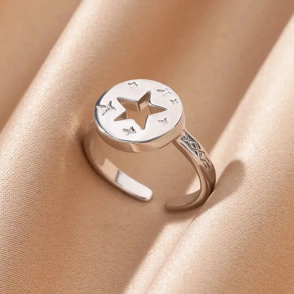 316L Stainless Steel Shell Rings For Women Adjustable Gold Color Little Star Open Rings Jewelry For Weddings Trendy