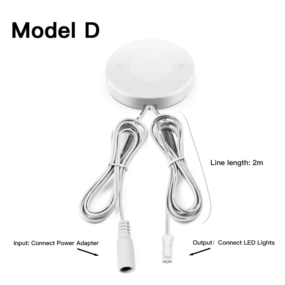Simples Market Model D round white touch light switch with dimmable LED under-cabinet lamp, 12V, 2m cords