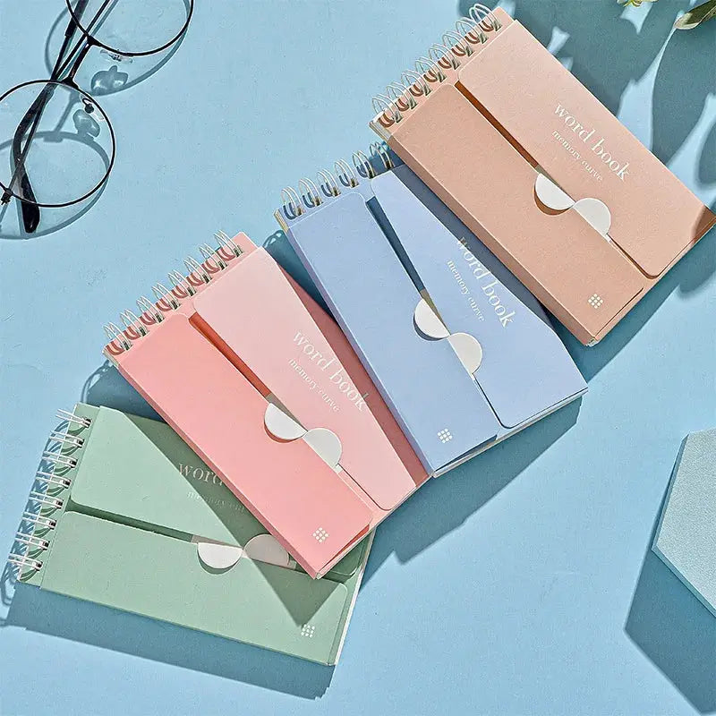 Word book notebooks set of 5 in pastel pink, blue, peach, and mint green with spiral binding