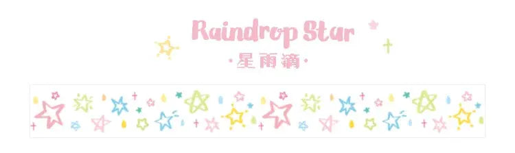 Decorative adhesive tape strip with pastel star pattern, Raindrop Star design