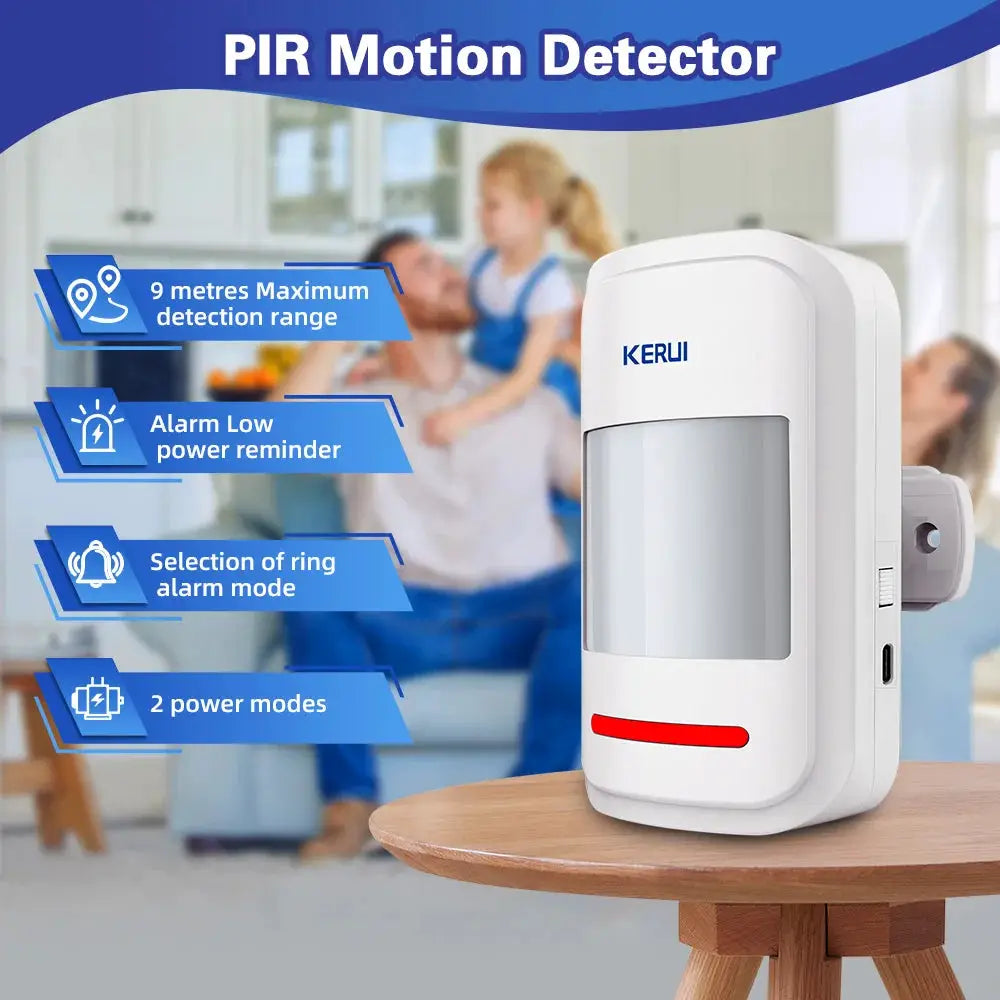 KERUI HW19 PIR motion detector alarm, white wall-mount sensor with red indicator light