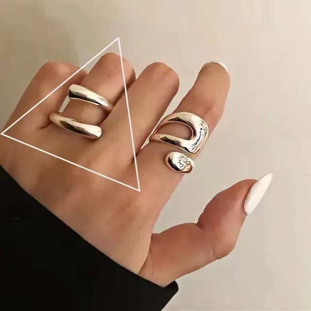 Ventfille 925 Sterling Silver Rings Fashion Hip Hop Vintage Couples Hollow Lines Punk Silver Party Adjustable Jewelry