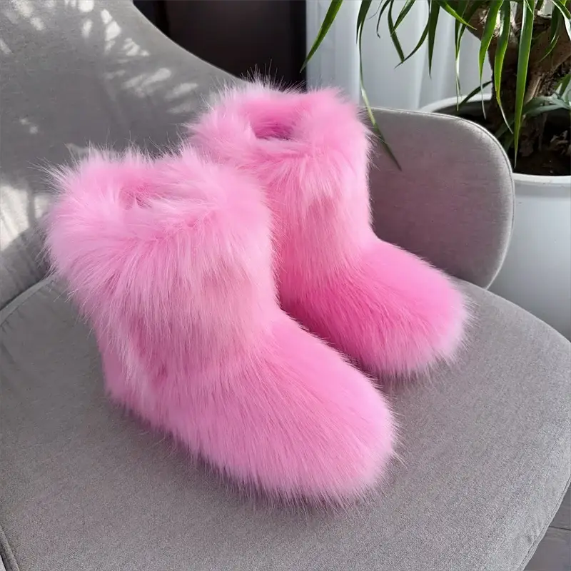 EverWarm Raccoon Fur Mid Calf Winter Snow Boots With Plush Insole And Short Plush Lining For All Day Warmth
