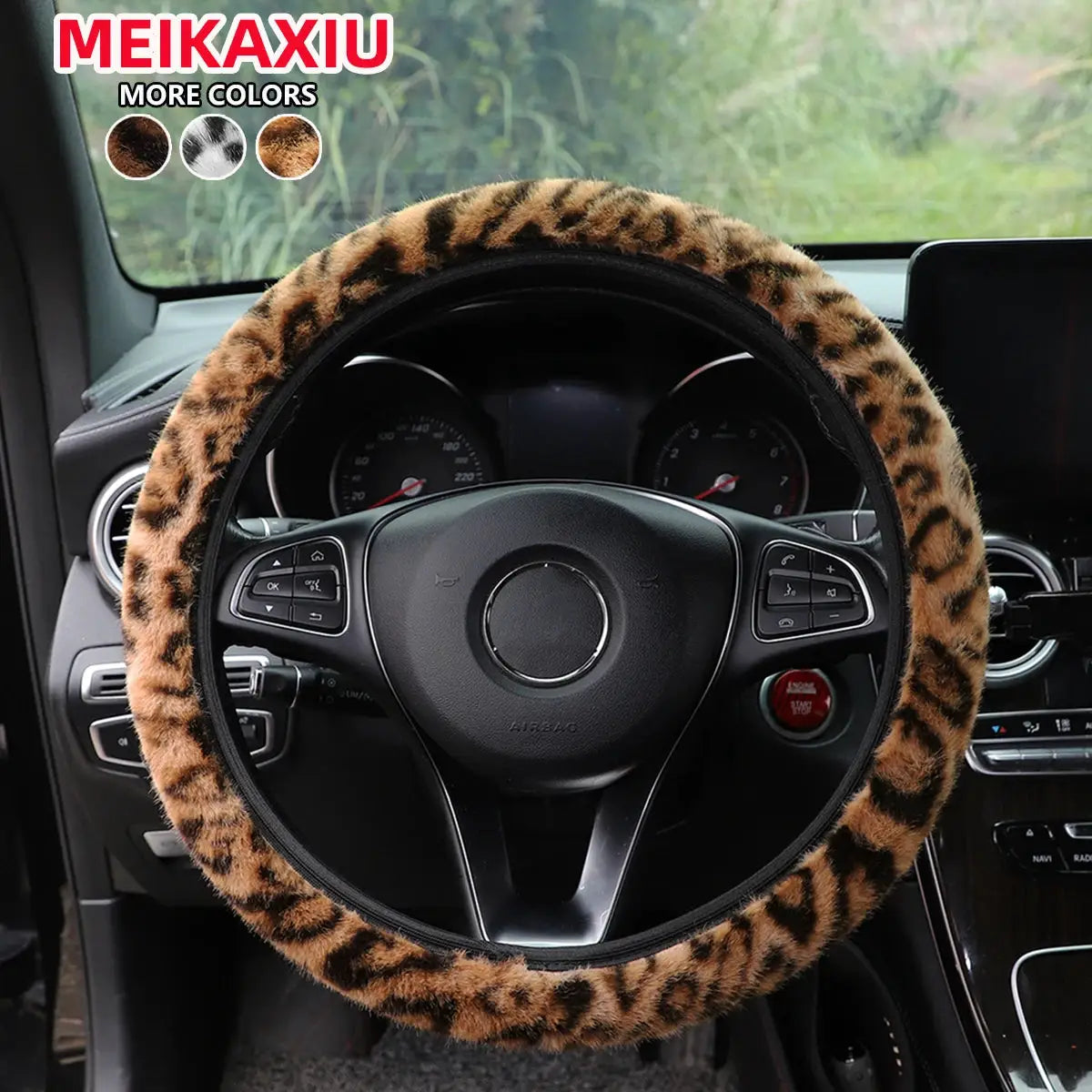 MEIKAXIU leopard print plush steering wheel cover for car interior