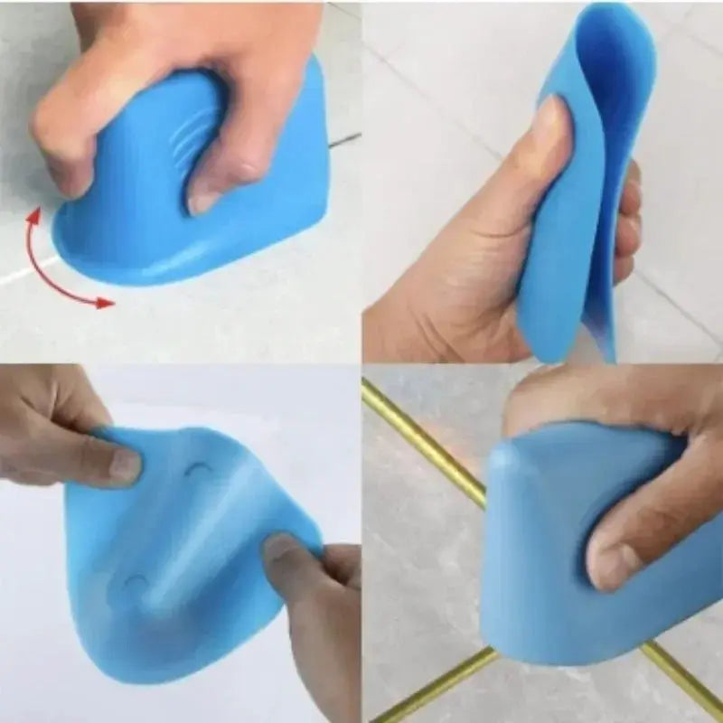 Blue rubber caulking finisher tool for tile grout with ergonomic non-slip grip