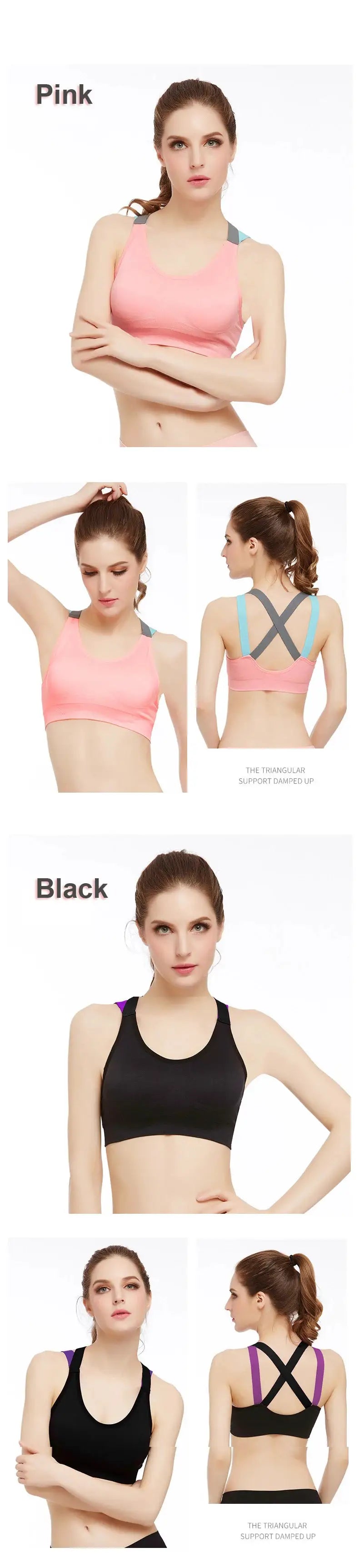Simples Market color-blocked cross-back sports bra, pink and black variants (2), no steel ring