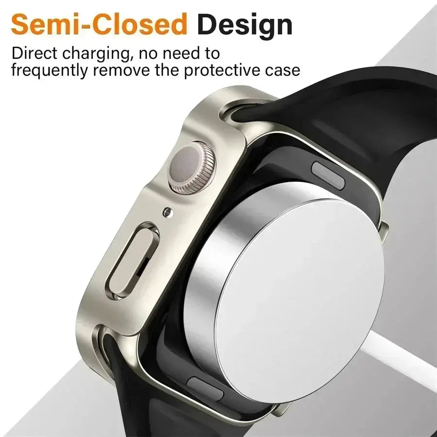Gold-tone Apple Watch bumper case with tempered glass screen protector for 40–46mm models, Simples Market