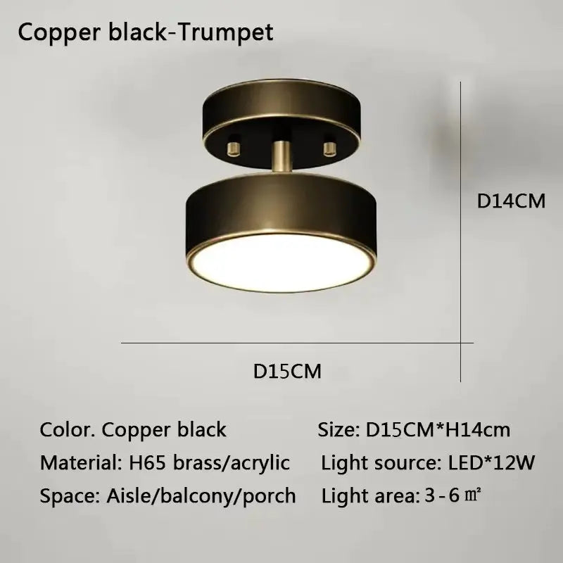 Modern LED ceiling light copper black, round drum by Simples Market, D15xH14 cm, LED 12W