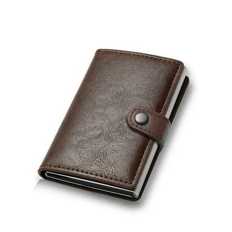 Leather card holder wallet, brown with snap strap by Simples Market